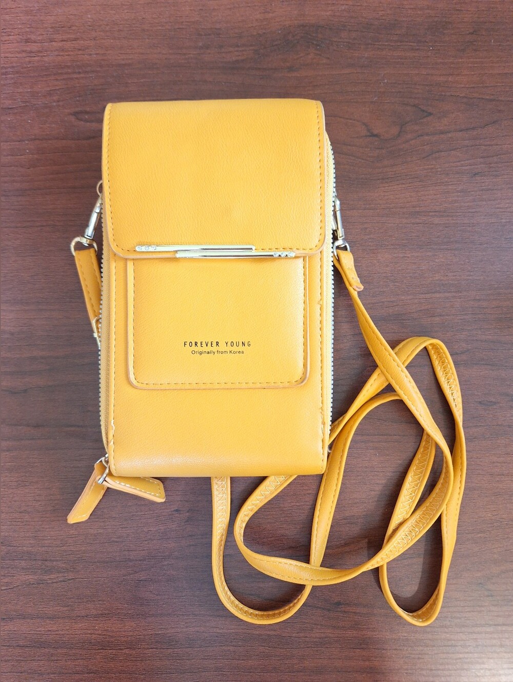 NWOT Forever Young Mustard Yellow Crossbody Phone Pouch